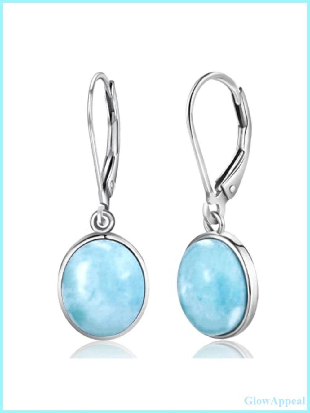 925 Sterling Silver Natural Larimar Dangle Drop Earrings Leverback